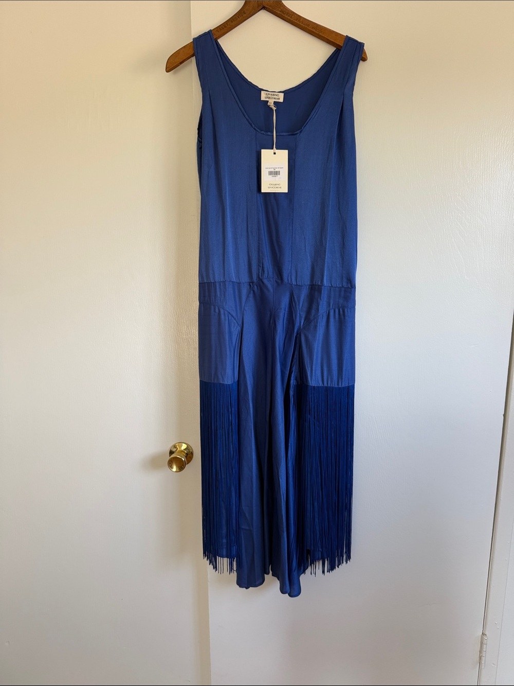 Chasing Unicorns Another Star Silk Fringe Dress NWT XS Dark Sapphire - Picture 5 of 7